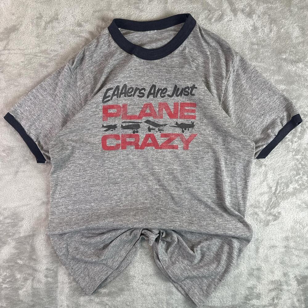 Vintage 60s "EAAers Are Just PLANE CRAZY" Graphic Ringer T-Shirt Men’s Sz S